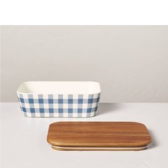 Hearth & Hand Magnolia Gingham Bamboo-Melamine Bento Box Wood Lid Blue/Cream - Picture 4 of 7